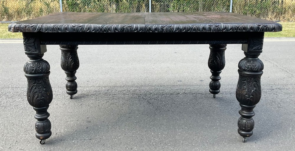 Victorian Carved Dark Oak Extending Dining Table to Seat Ten  View III