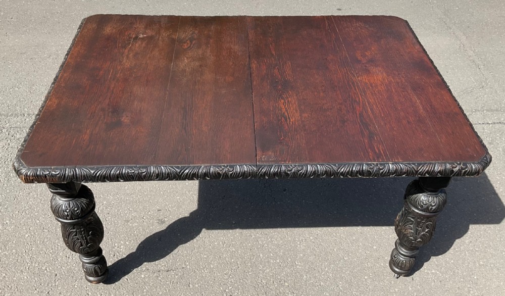 Victorian Carved Dark Oak Extending Dining Table to Seat Ten  View VIII