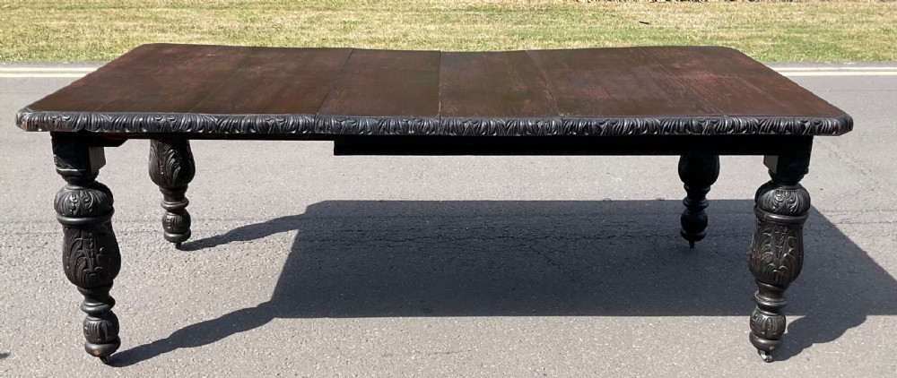 Victorian Carved Dark Oak Extending Dining Table to Seat Ten  View X