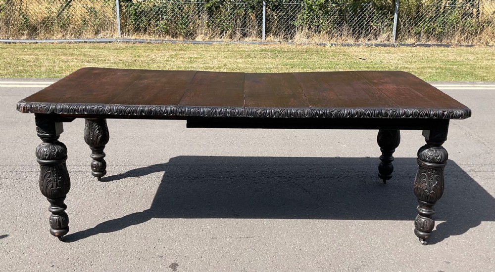 Victorian Carved Dark Oak Extending Dining Table to Seat Ten  View XI