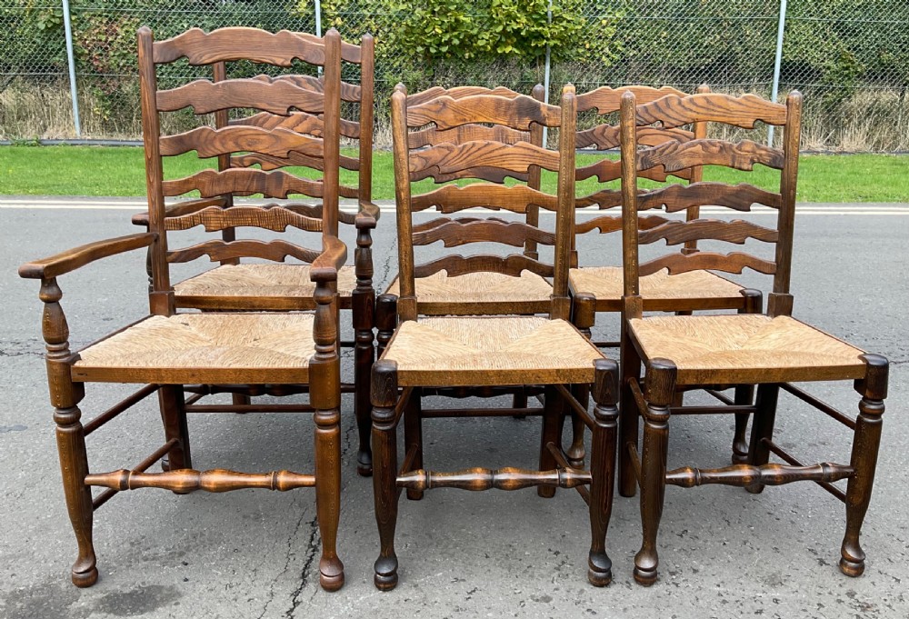 Set of Six Elm Ladderback Dining Chairs 