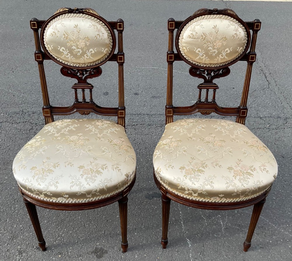 Pair Victorian Aesthetic Movement Ebonized Salon Chairs 