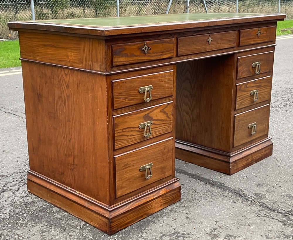 Edwardian Oak Kneehole Writing Desk View III