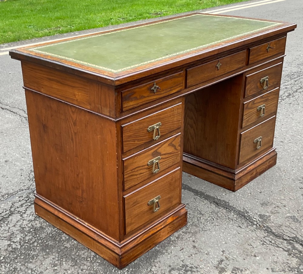 Edwardian Oak Kneehole Writing Desk View V