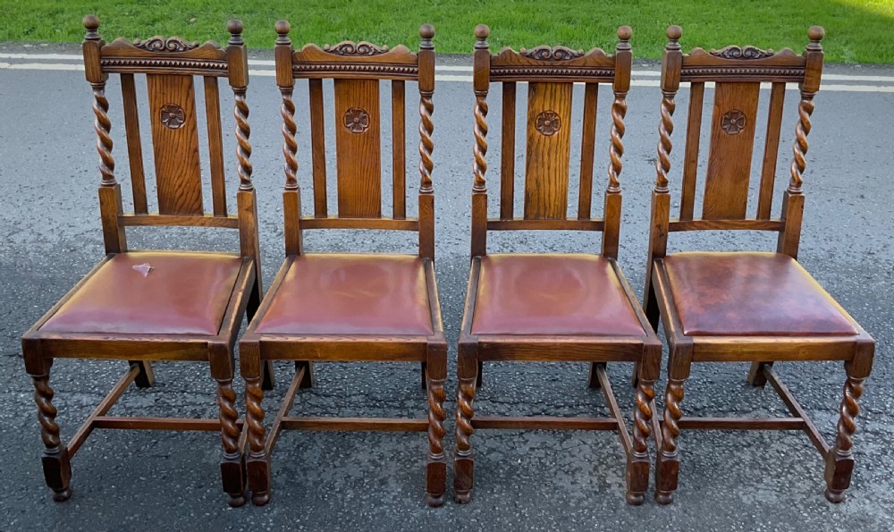 Set of Five Oak Barley Twist Dining Chairs  View II
