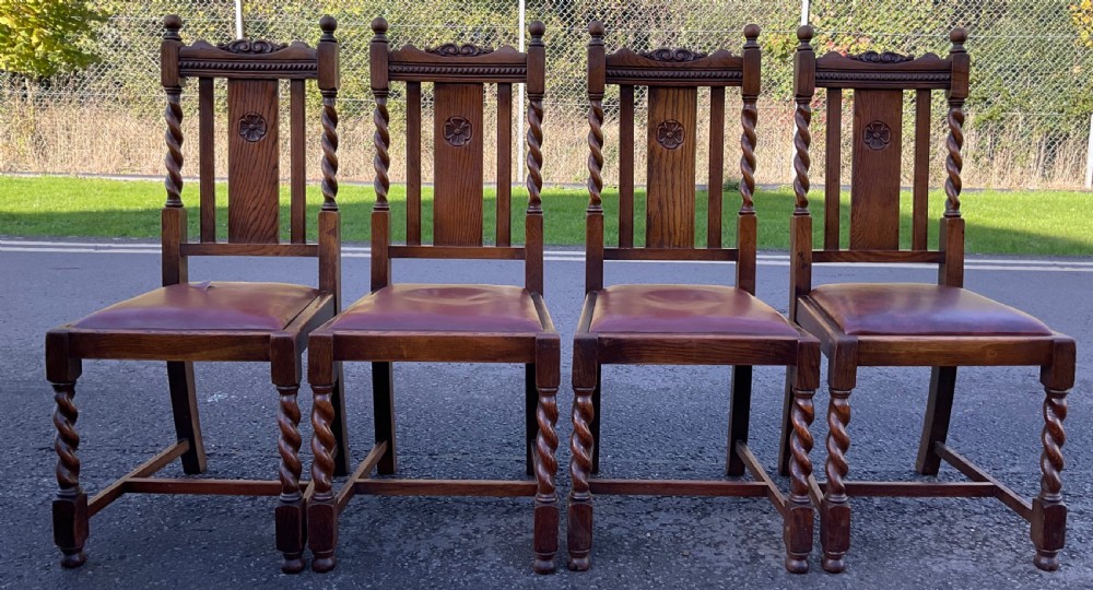 Set of Five Oak Barley Twist Dining Chairs  View III