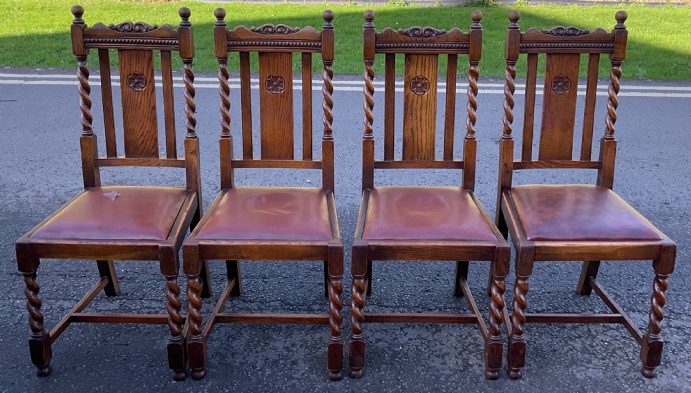 Set of Five Oak Barley Twist Dining Chairs  View IV