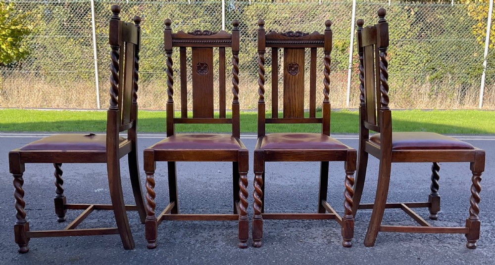 Set of Five Oak Barley Twist Dining Chairs  View V