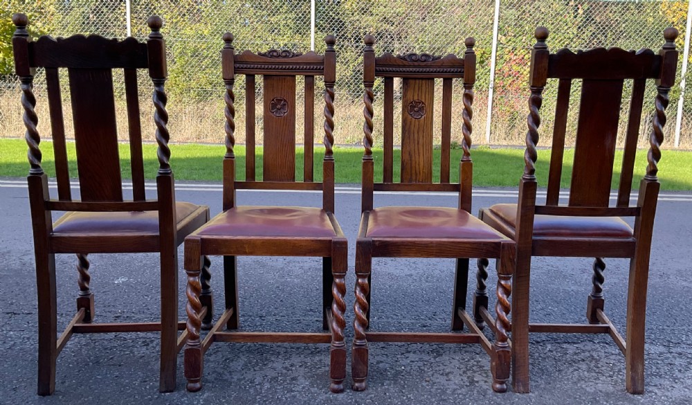Set of Five Oak Barley Twist Dining Chairs  View VI