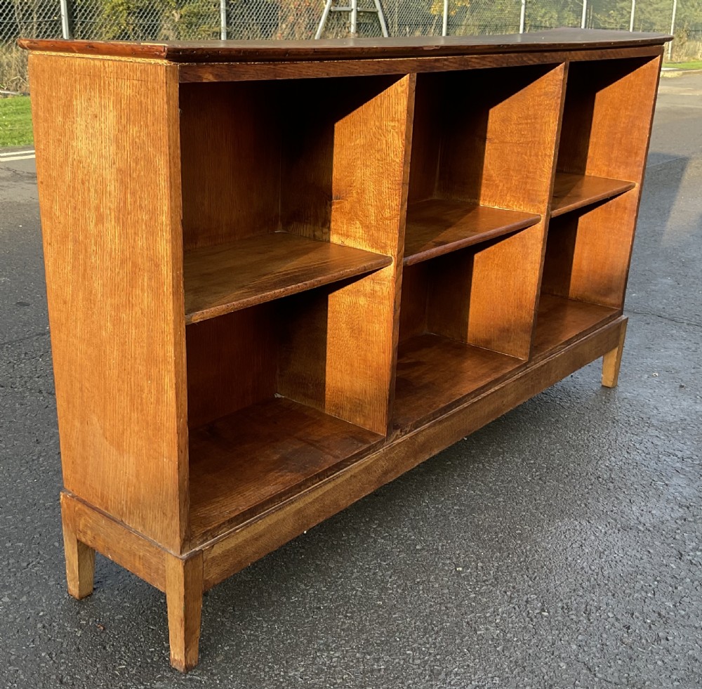 Arts & Craft Long Oak Open Bookcase  View III