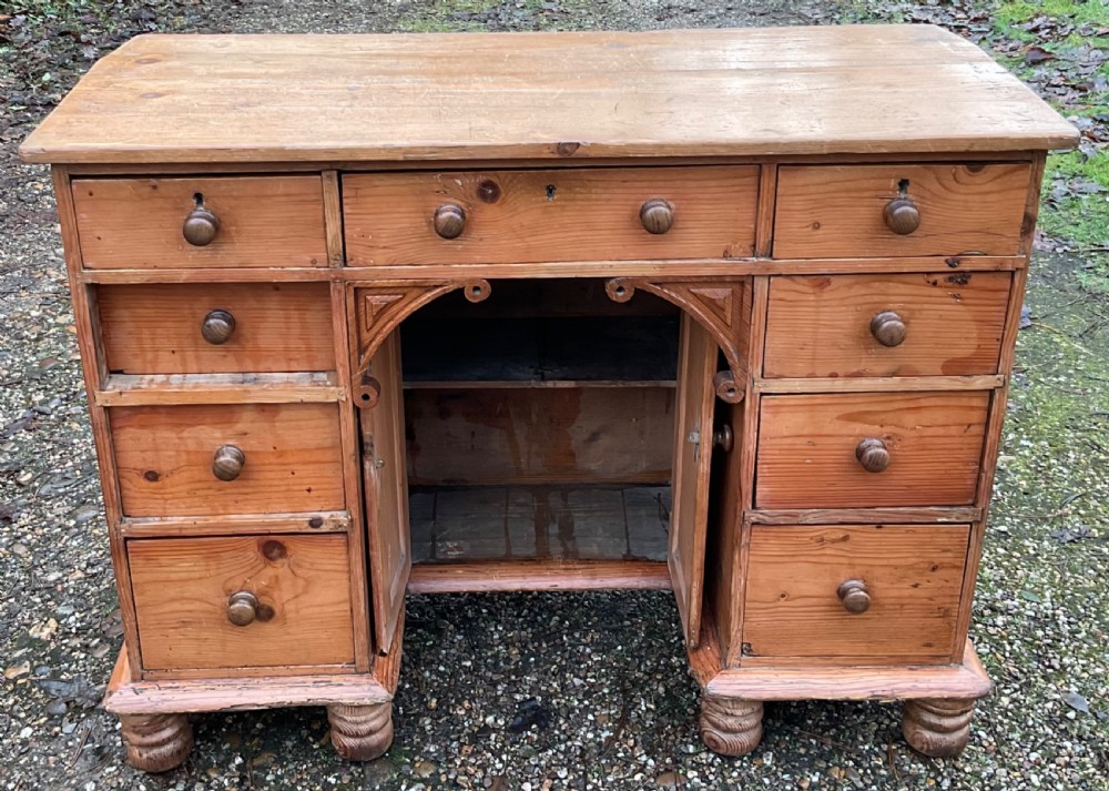 Georgian Small Pine Kneehole Desk View XI