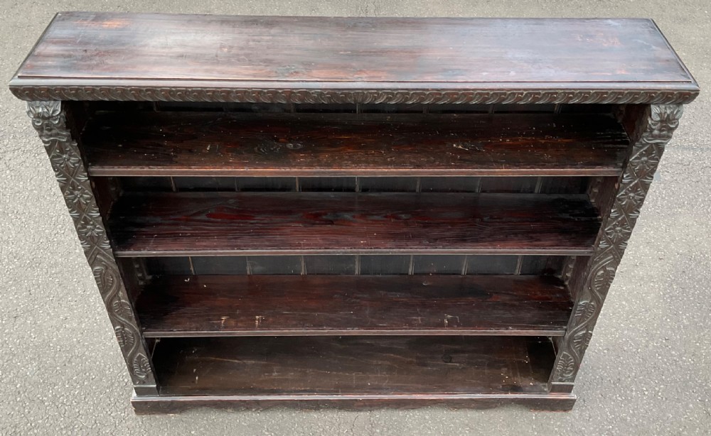Victorian Carved Oak Open Bookcase View XI