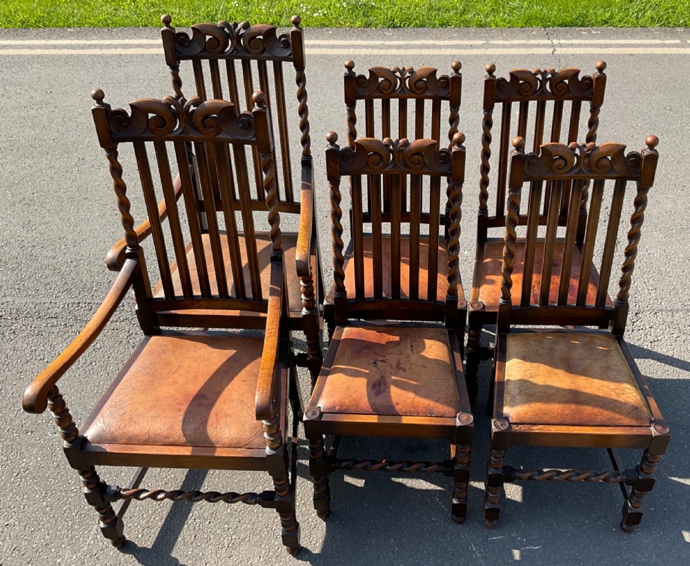 Set of Six Oak Highback Dining Chairs  View IV