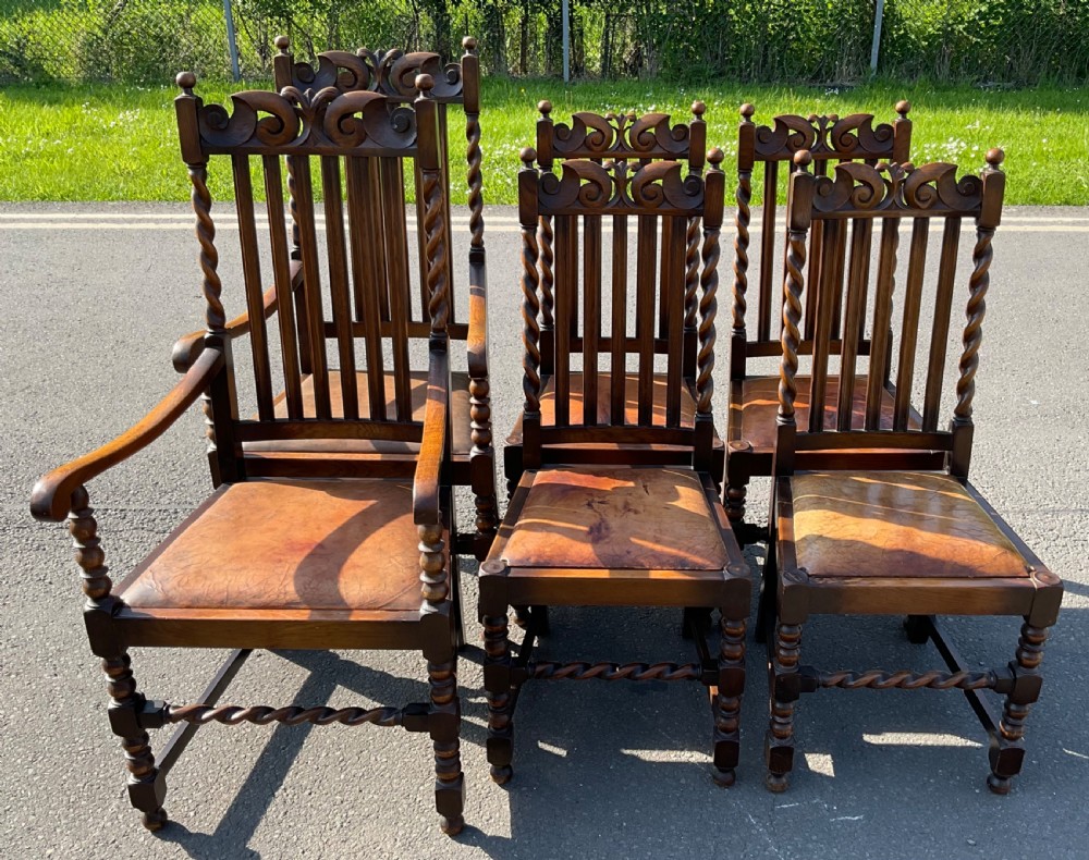 Set of Six Oak Highback Dining Chairs  View V