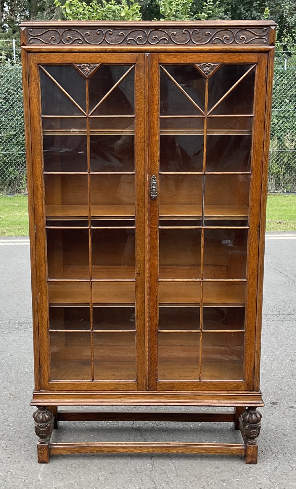 Carved Oak Tall Standing Bookcase