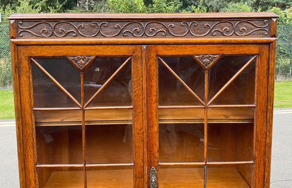 Carved Oak Tall Standing Bookcase View III