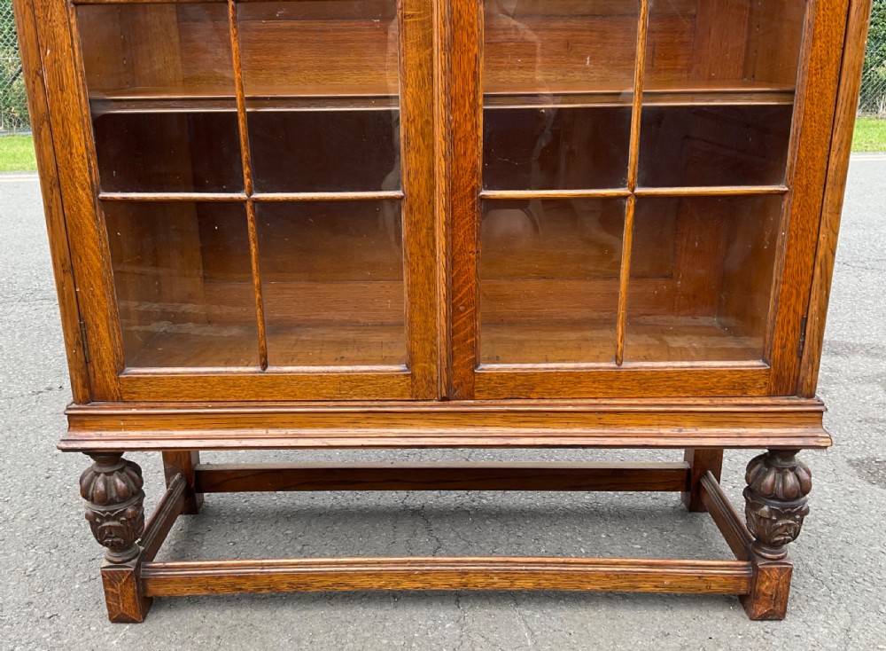 Carved Oak Tall Standing Bookcase View VI