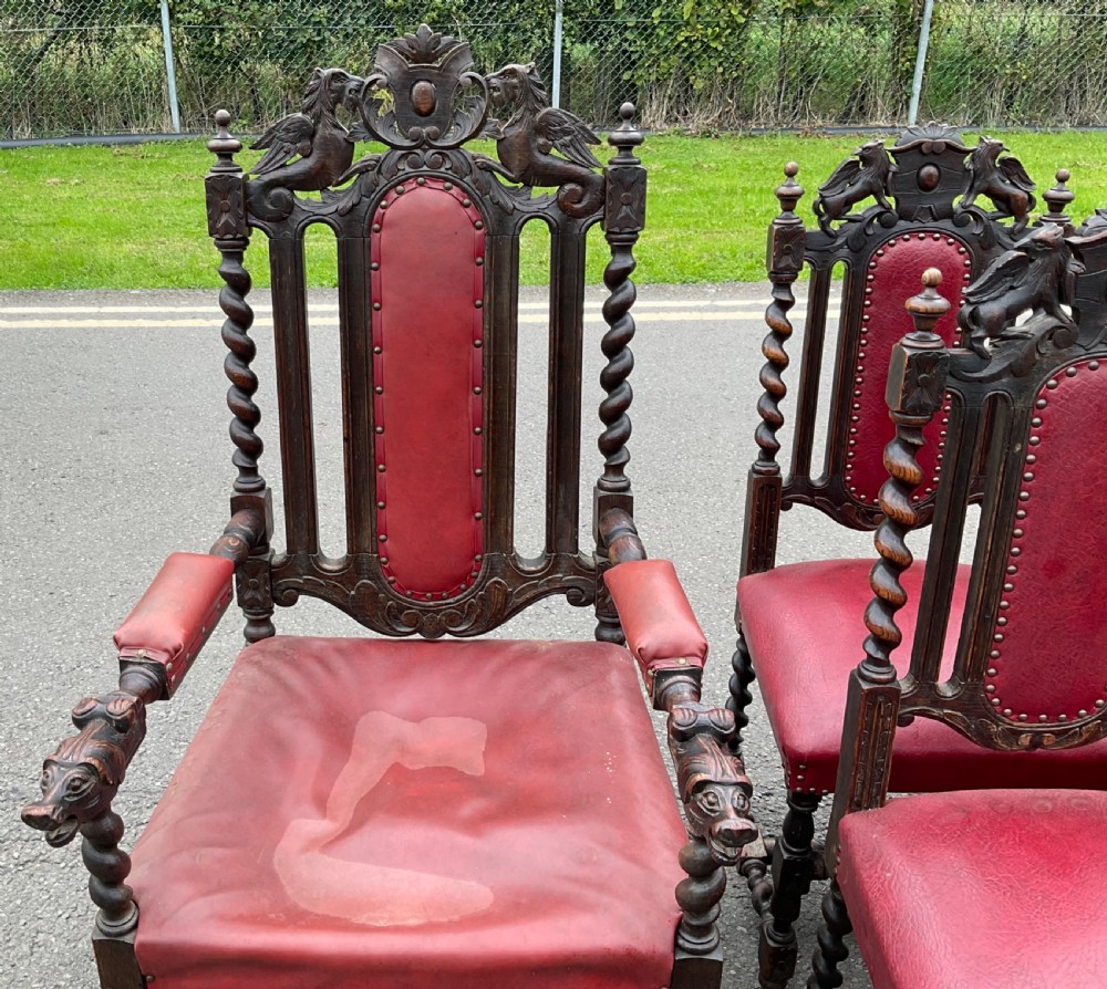 Set of Seven Victorian Carved Oak Dining Chairs  View IV