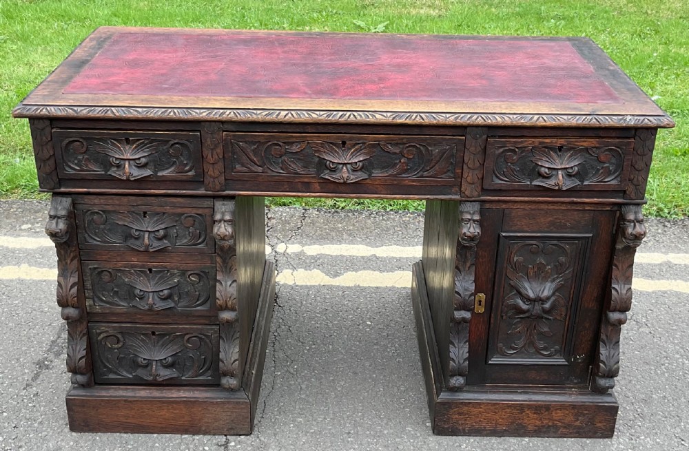 Victorian Carved Oak Writing Desk