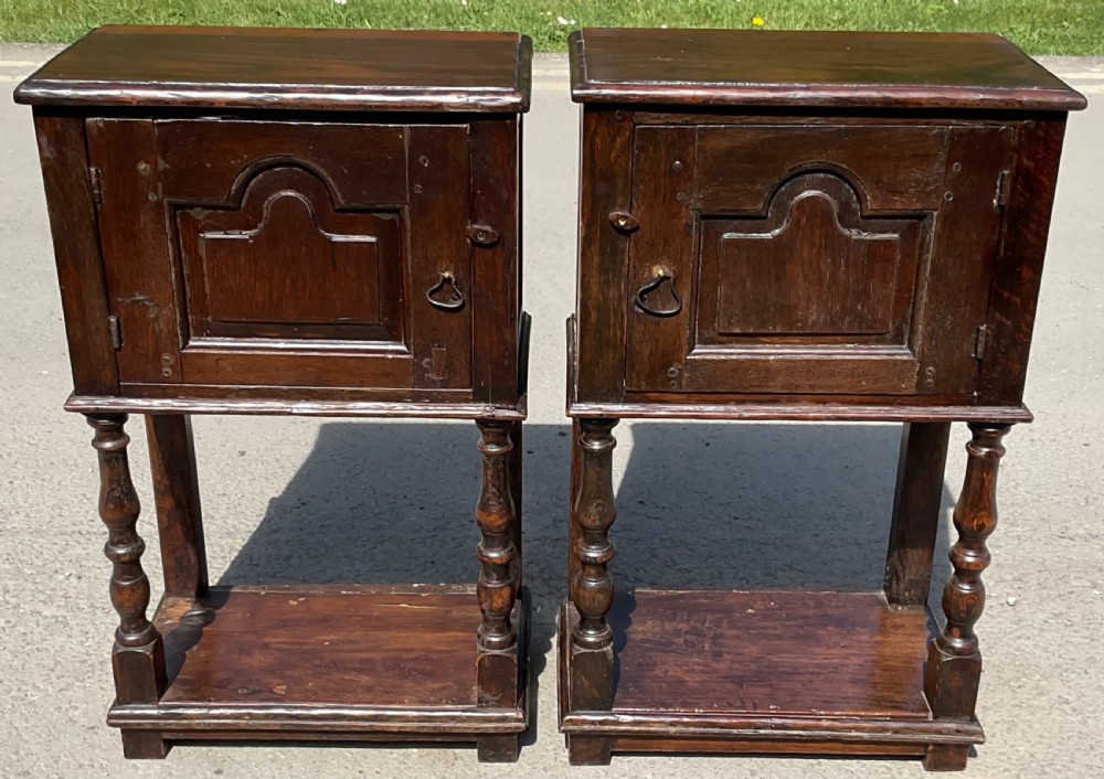 Pair Tudor Style Oak Bedside Cabinets