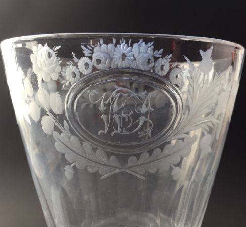 HUGE REGENCY ENGRAVED AND CUT GLASS TABLE RUMMER - ADDITIONAL PHOTO 1