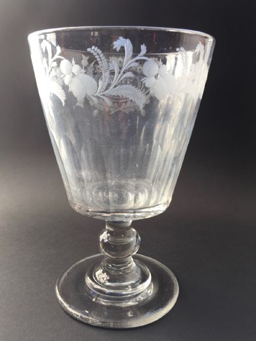 HUGE REGENCY ENGRAVED AND CUT GLASS TABLE RUMMER - ADDITIONAL PHOTO 2