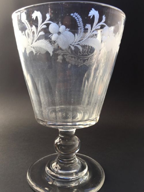 HUGE REGENCY ENGRAVED AND CUT GLASS TABLE RUMMER - ADDITIONAL PHOTO 3