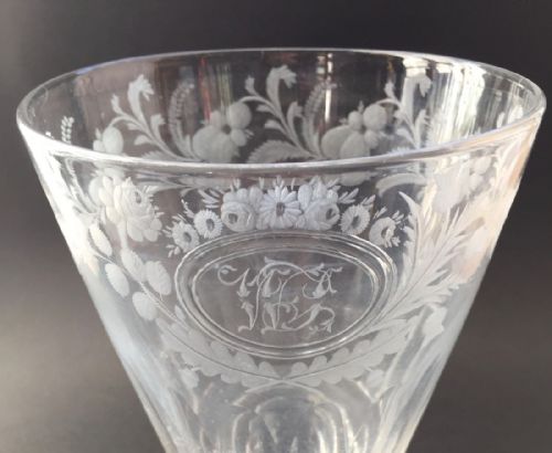 HUGE REGENCY ENGRAVED AND CUT GLASS TABLE RUMMER - ADDITIONAL PHOTO 6