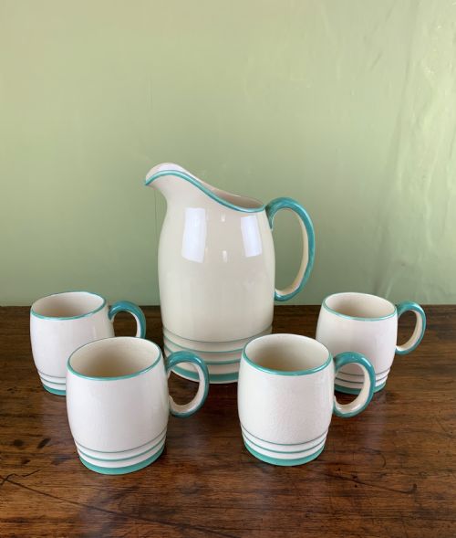 Art Deco Grays Pottery Jug and Four Matching Mugs