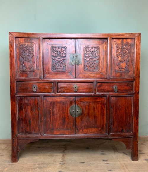 Chinese Carved Elm Wedding Chest