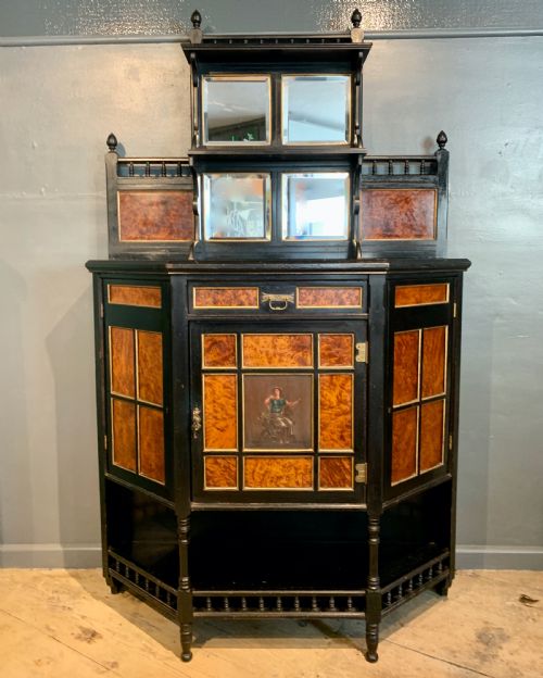 Aesthetic Movement Ebonised Mahogany & Thuya Wood Hand Painted Cabinet by Hewetson & Thexton