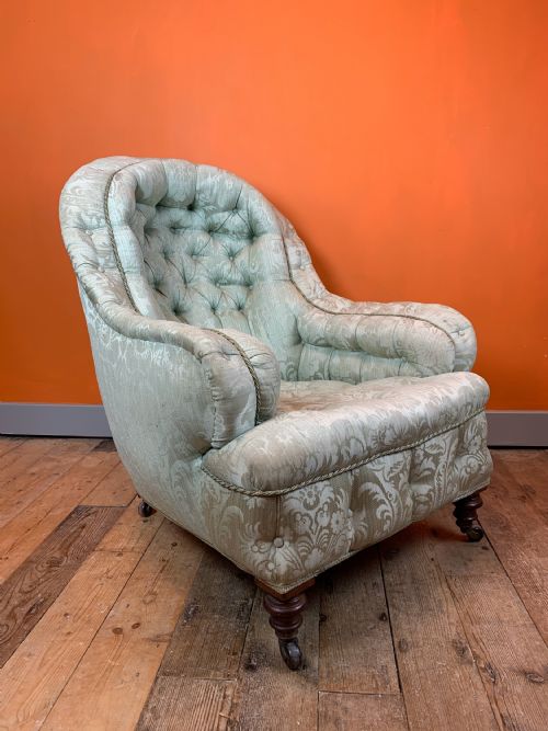 Victorian Iron Framed Button Back Armchair by Cornelius V Smith