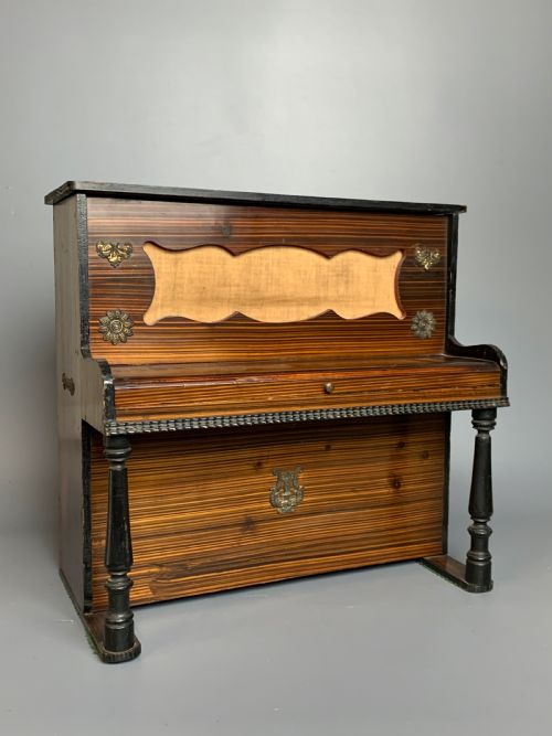 Antique German Child's Toy Piano with Faux Bois Case, Circa 1910