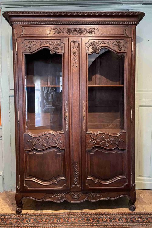 French Carved Oak Lous Xv Revival Vitrine Cabinet