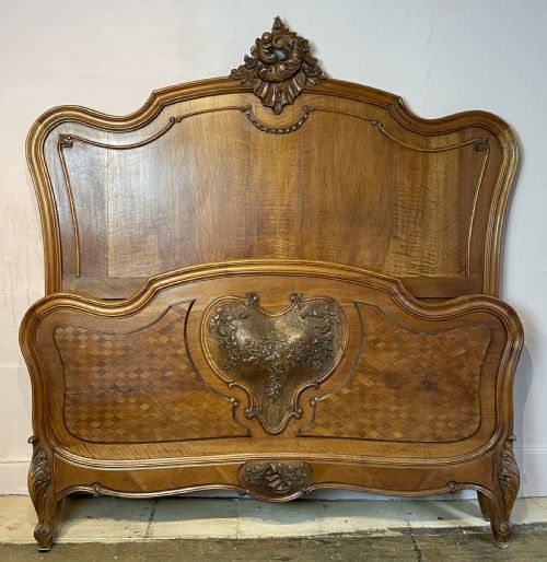19th Century French Walnut Marquetry Louis Xv Rococo Revival Double Bed