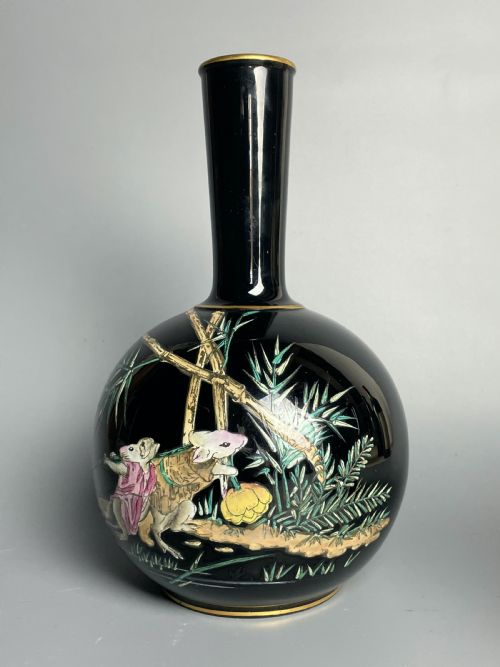 Victorian Jackfield Dudson Pottery Bottle Vase Painted with Mice in the Aesthetic Taste