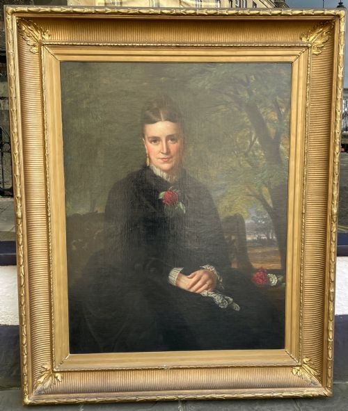 Large 19th Century Oil Portrait of a Lady in a Black Dress, Middleton Family of Bristol