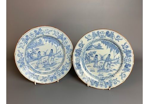 Pair of 18th Century Delft Blue & White Chinoiserie Plates