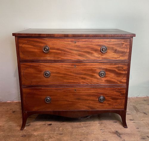 Regency Mahogany Three Drawer Chest with Line Inlay