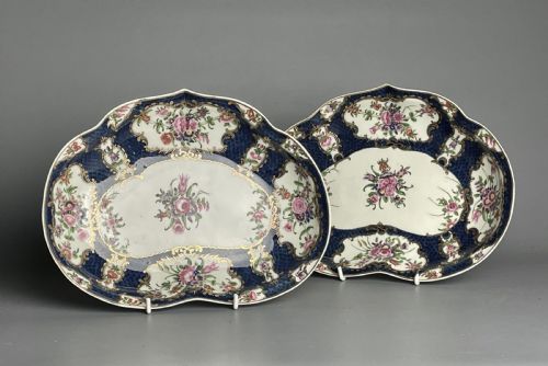 Pair of Worcester Blue Scale Ground Porcelain Dishes Circa 1770