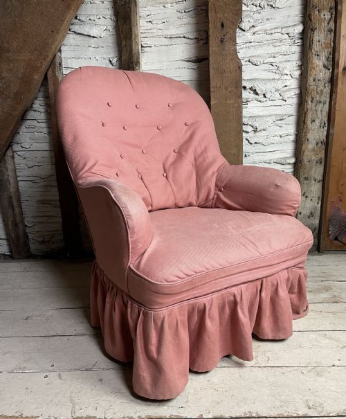 Antique Iron Frame Button Back Armchair to Recover