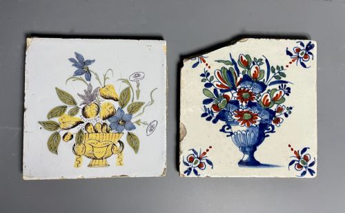 Two 18th Century English Delft Polychrome Tiles