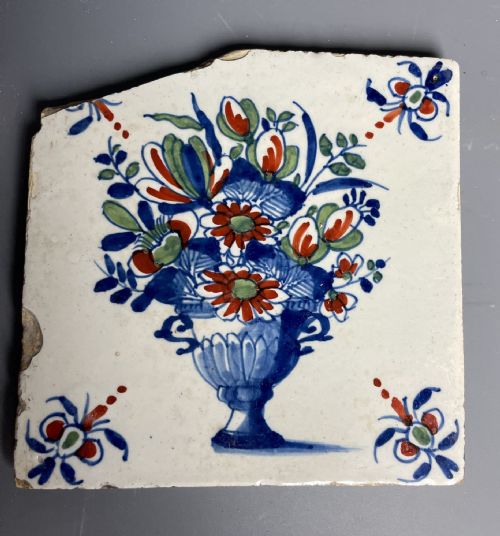 fig 1. Two 18th Century English Delft Polychrome Tiles
