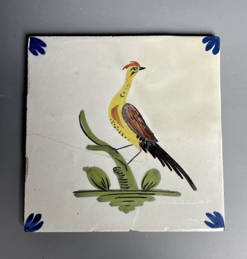 Liverpool Delft Polychrome Tile Painted with a Bird in Fazackerly Style