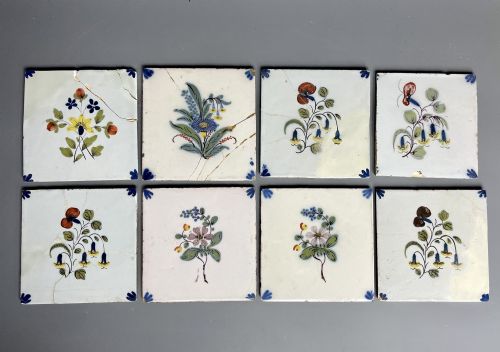 Eight 18th Century Delft Polychrome Tiles