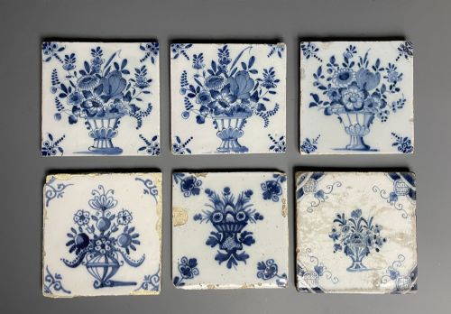 Six 18th Century Delft Blue & White Tiles