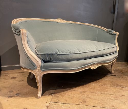 Antique French Louis Xv Revival Blue Velvet Sofa, Newly Upholstered