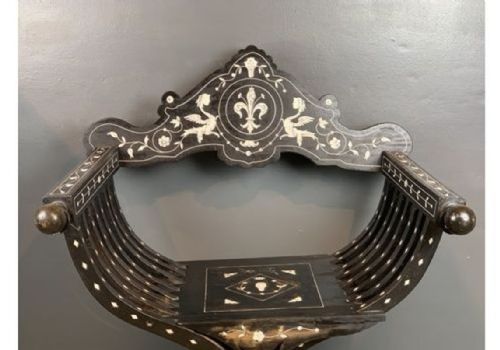 fig 1. Antique North Italian Milanese Ebonised & Inlaid Savonarola Chair With Medici Arms