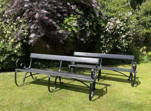 fig 1. Pair of Edwardian Wrought Iron Garden Benches by F Bird & Co