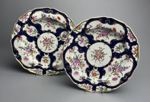 Pair of First Period Worcester Blue Scale Plates